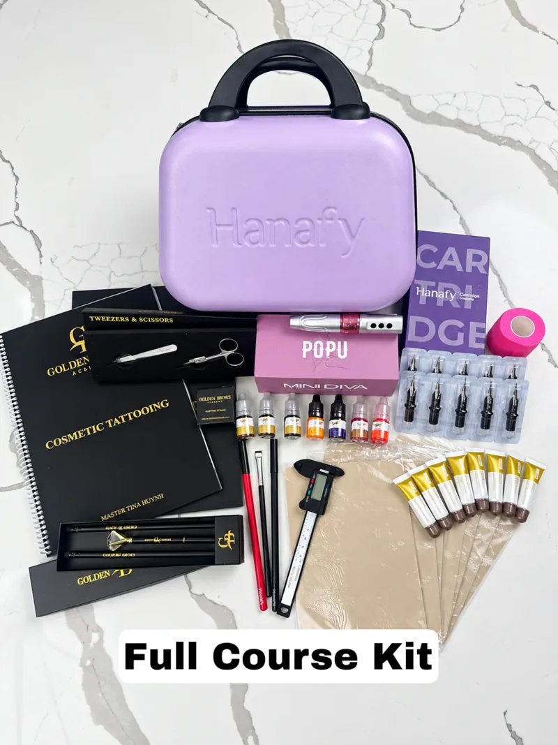 The Full Course kit: machine, pigments, needles, tools and practice skins